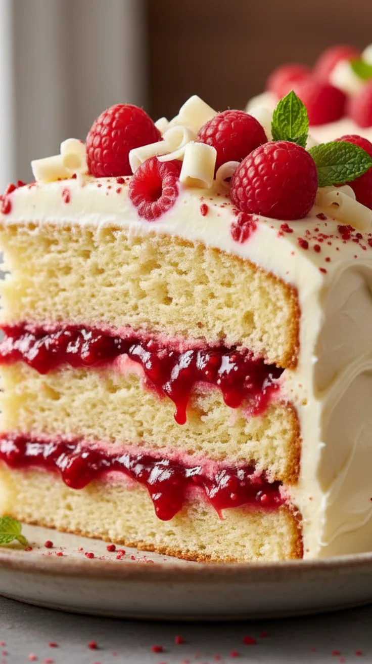 Read more about the article Bakery-Style White Chocolate Raspberry Cake