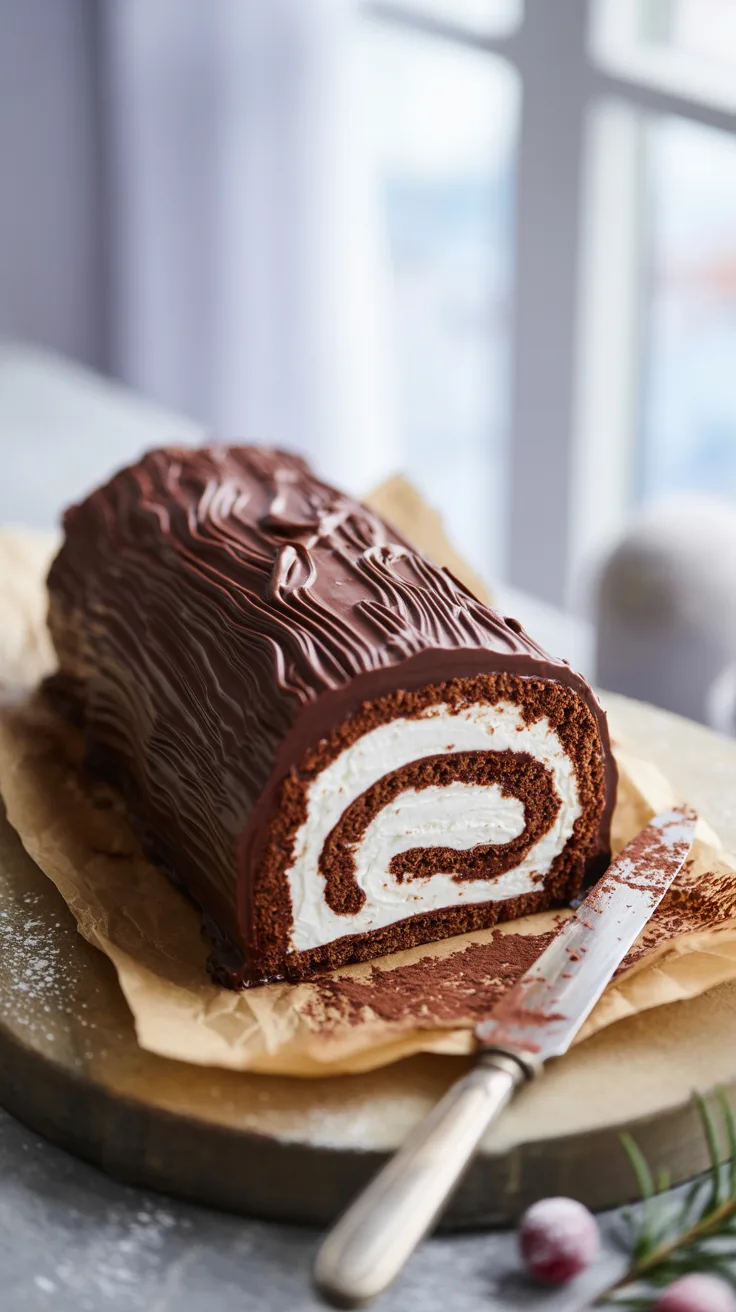 Read more about the article Holiday Showstopper: Glossy‑Ganache Yule Log Cake Recipe