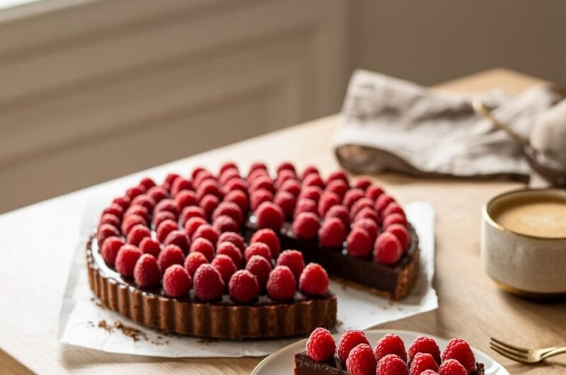 Rich Chocolate Raspberry Tart – Oreo Cookie Crust & Ganache Filling