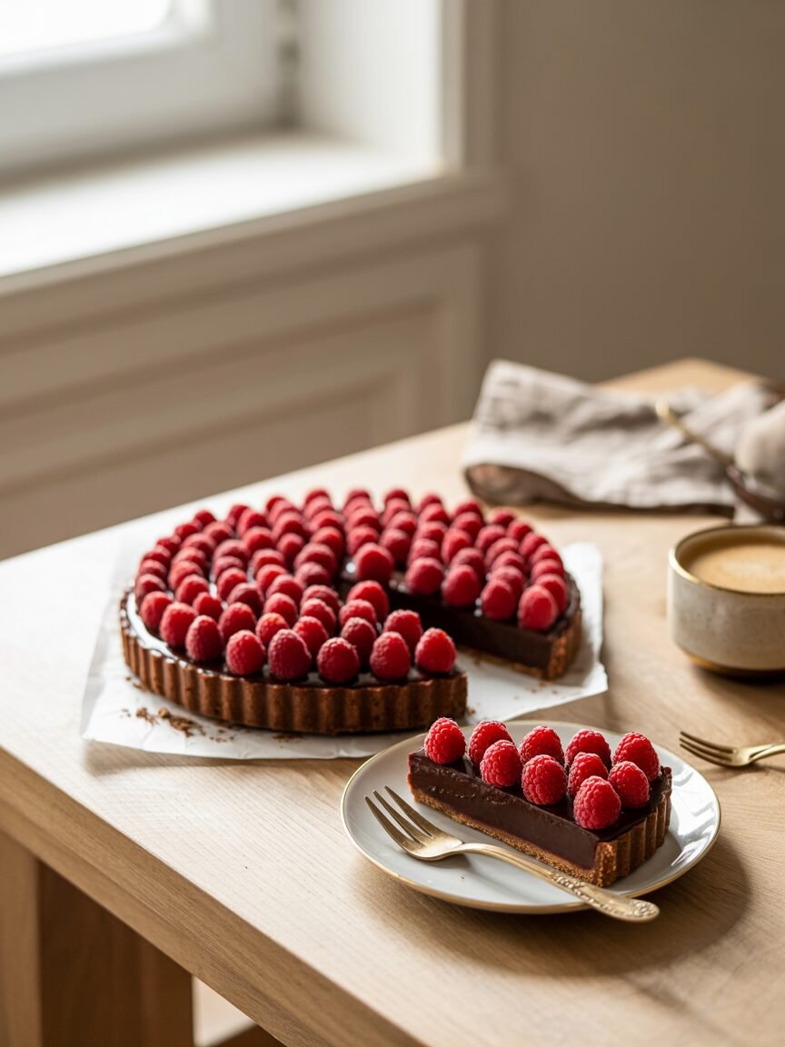 Read more about the article Rich Chocolate Raspberry Tart – Oreo Cookie Crust & Ganache Filling
