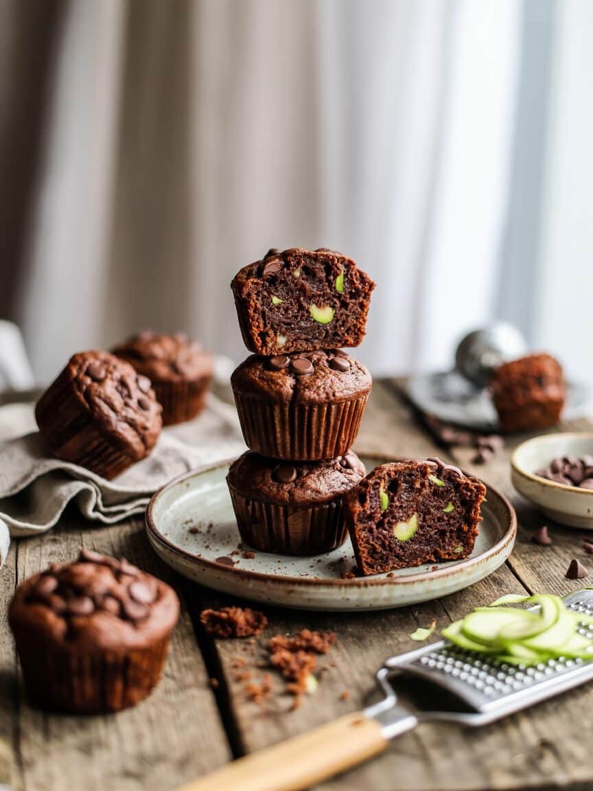 Read more about the article Chocolate Zucchini Muffins Recipe (Double Chocolate, Super Moist)