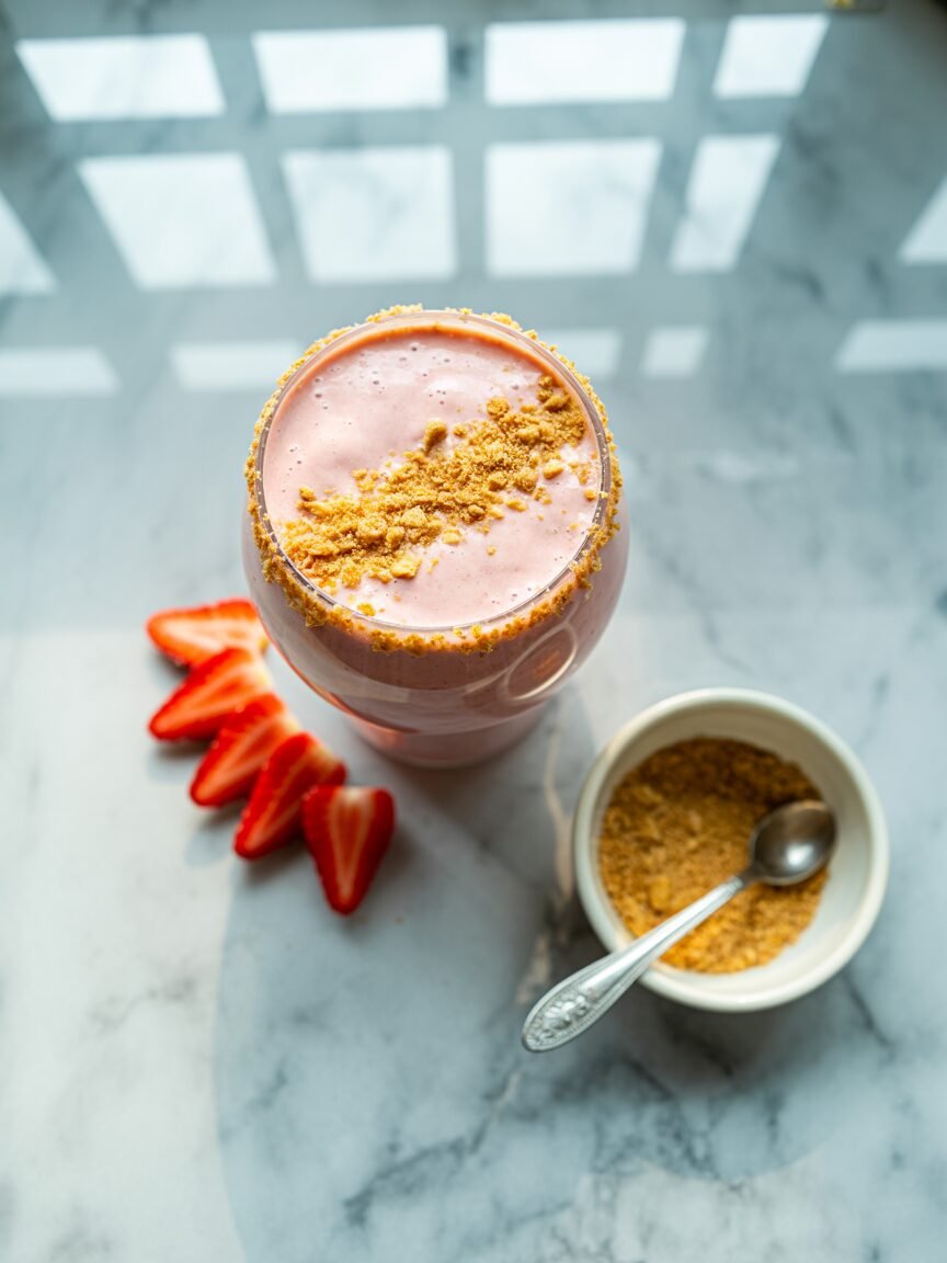 Read more about the article Strawberry Cheesecake Smoothie (Dessert in a Glass)